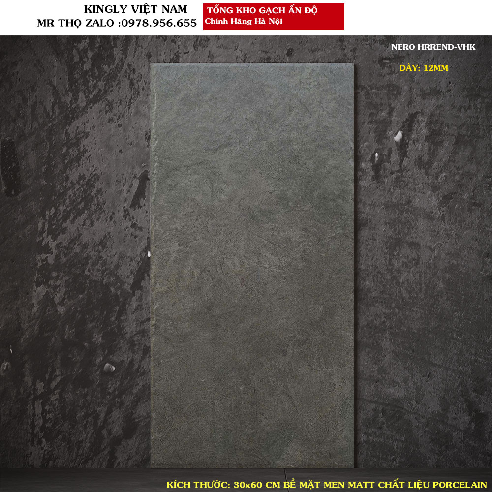 Gạch lát sân giả đá 30x60 ấn độ dày 12mm NERO HRREND